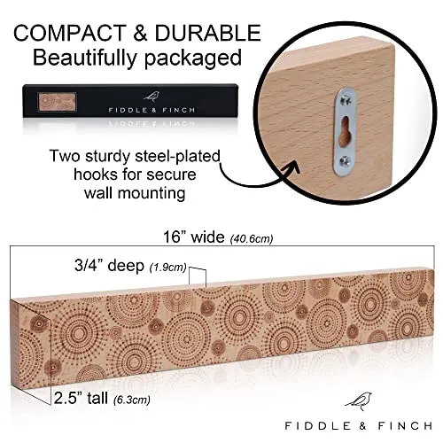 Magnetic Strip Knife Holder – Etched Wood Knife Rack or Bar with Hardware for Hanging & Wall Mounting. – Kitchen Utensil Organizer & Storage by Fiddle & Finch, 16 Inch. Circle Design