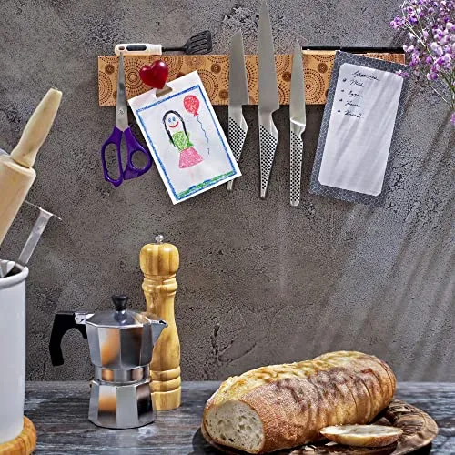 Magnetic Strip Knife Holder – Etched Wood Knife Rack or Bar with Hardware for Hanging & Wall Mounting. – Kitchen Utensil Organizer & Storage by Fiddle & Finch, 16 Inch. Circle Design