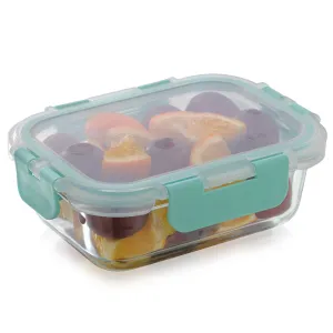 Magnus Glock Glass Food Rectangle Container with Break-Free Detachable Lock, Borosilicate Glass Lunch Box, Oven & Microwave Safe, 370ML - Kitchen Essentials, Lunch Boxes for Office Men | Green