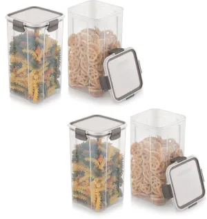 Magnus Modulock Airtight Food Storage See Through Plastic Containers- Set of 4, 1480 ml Each, White & Grey Lid with Clear Bottom