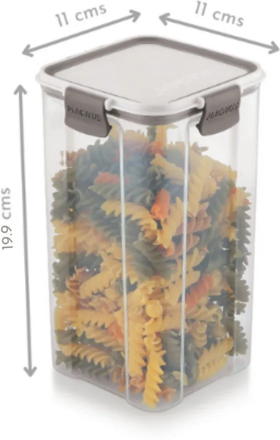 Magnus Modulock Airtight Food Storage See Through Plastic Containers- Set of 4, 1480 ml Each, White & Grey Lid with Clear Bottom
