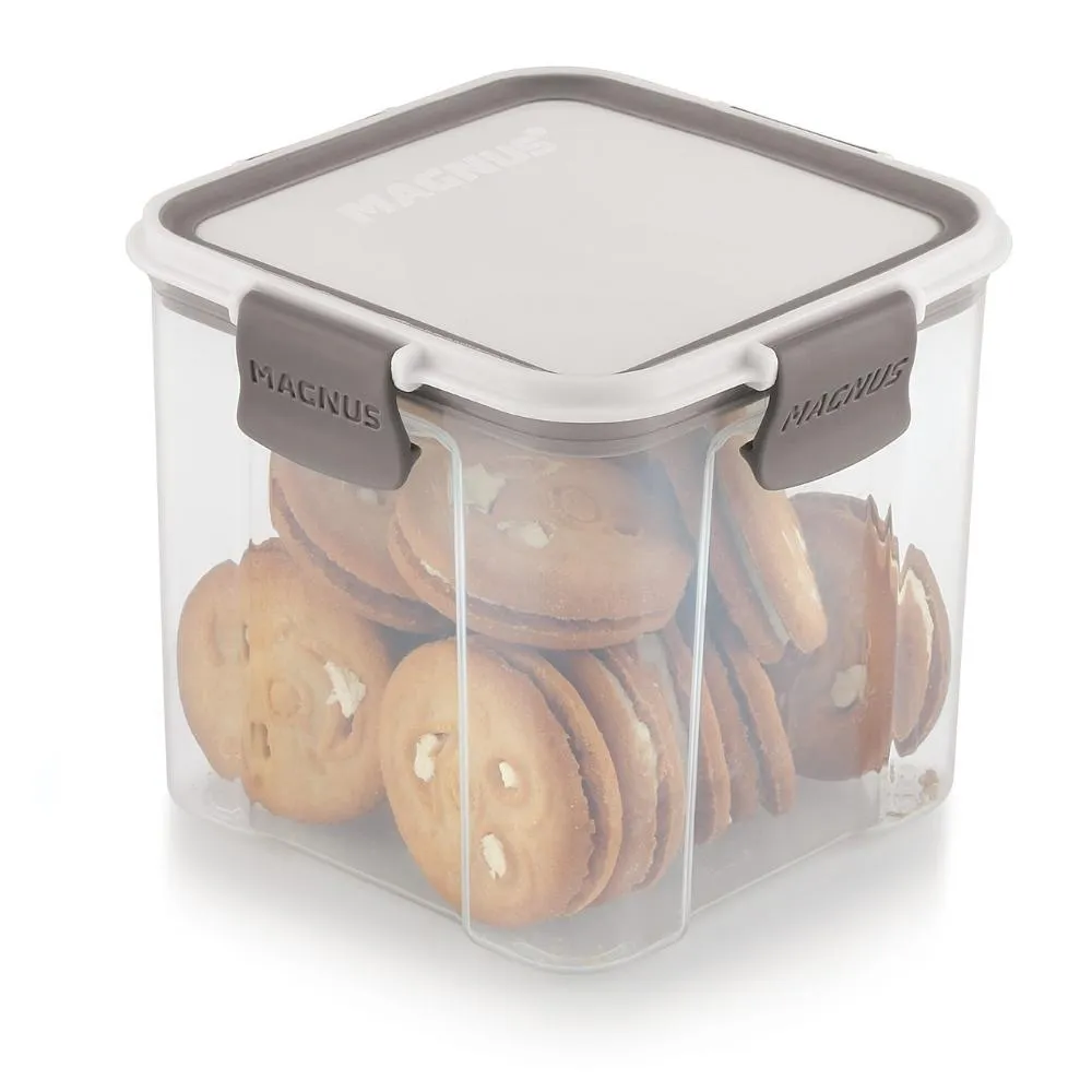 Magnus Modulock Airtight Food Storage See Through Plastic Containers- Set of 6, 700 ml Each, White & Grey Lid with Clear Bottom