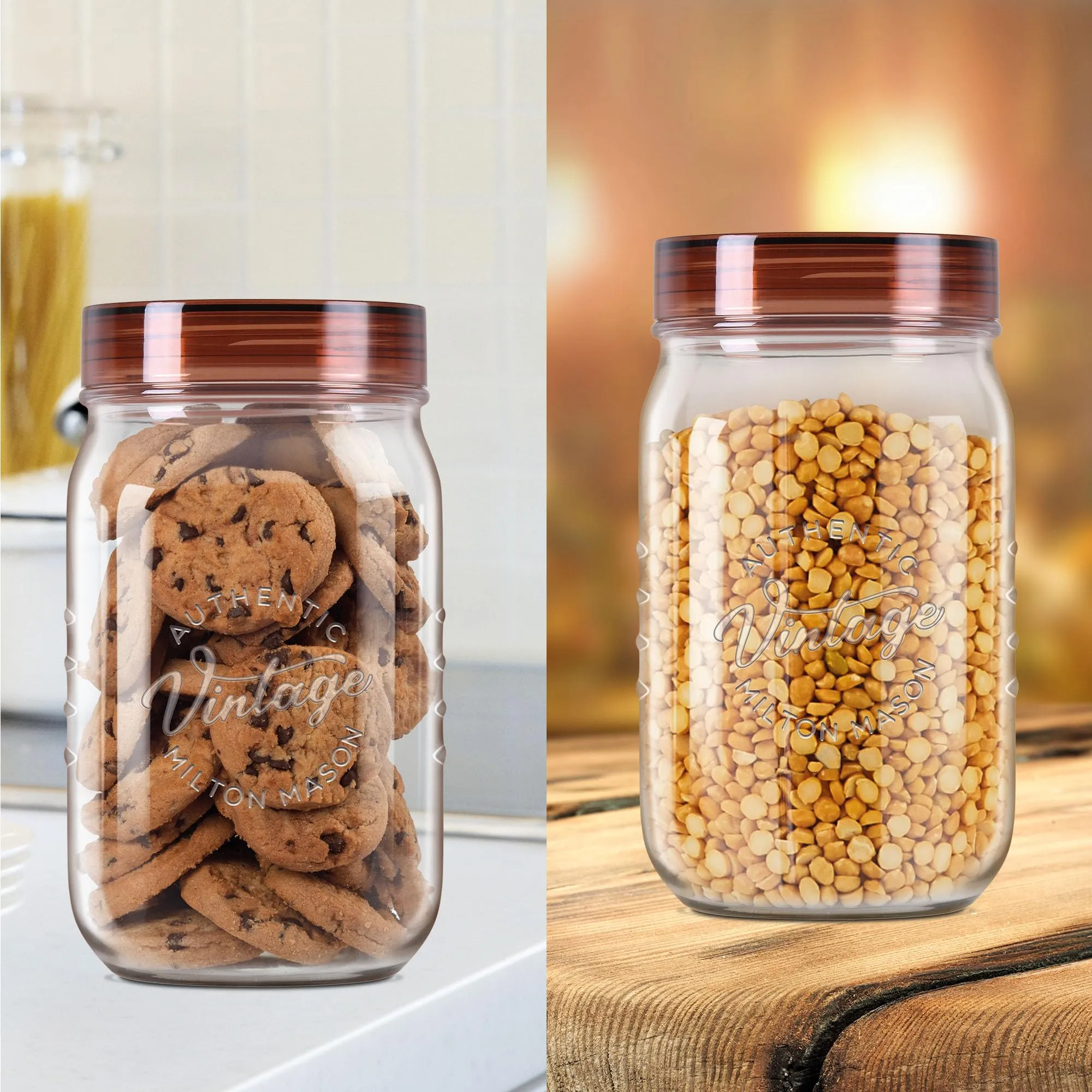 MILTON Vintage Pet Jar Set of 2, 1 Litre Each, Transparent | Food Grade | Air Tight | BPA Free | Food Storage Container, Polyethylene Terephthalate