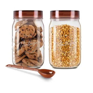 MILTON Vintage Pet Jar Set of 2, 1 Litre Each, Transparent | Food Grade | Air Tight | BPA Free | Food Storage Container, Polyethylene Terephthalate