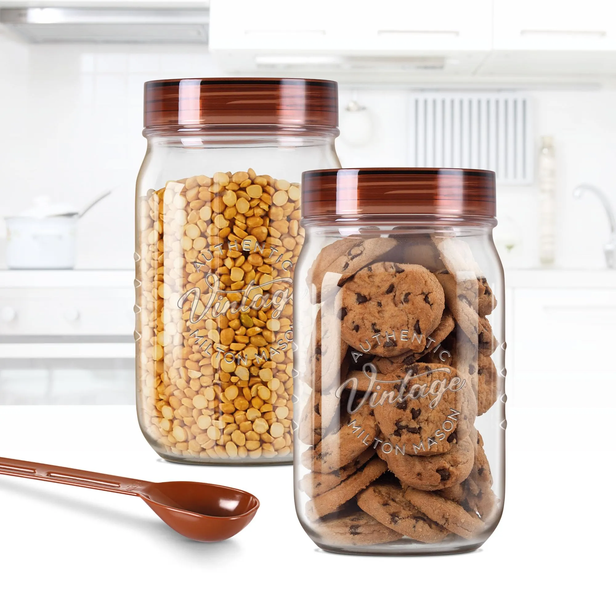 MILTON Vintage Pet Jar Set of 2, 1 Litre Each, Transparent | Food Grade | Air Tight | BPA Free | Food Storage Container, Polyethylene Terephthalate