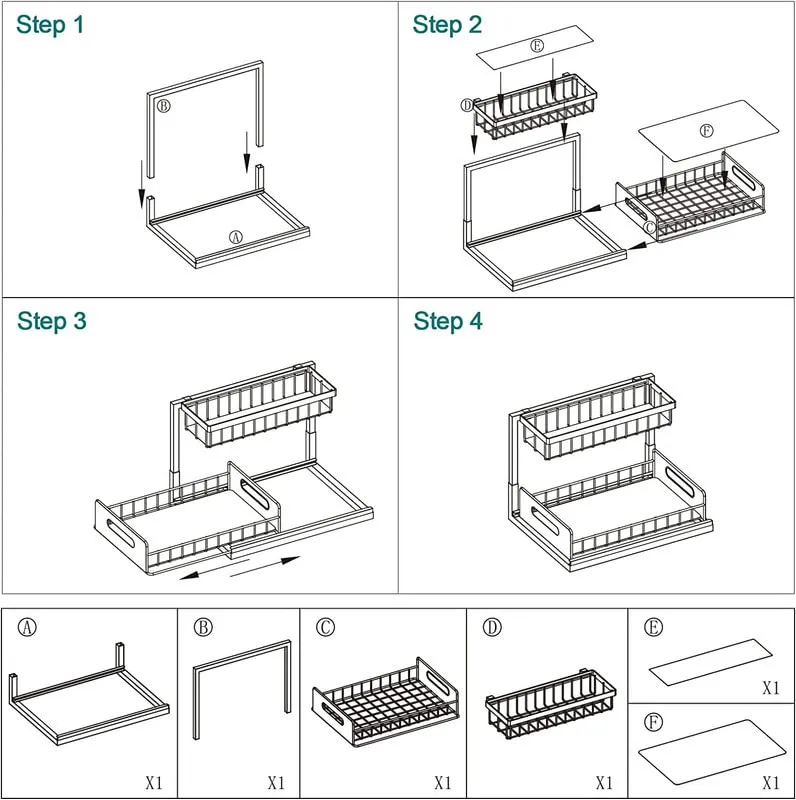 MosQuick® Under Sink Organizer, 2 Tier Organizer Kitchen Storage Double Shelf Drawer, Carbon Steel Waterproof Rustproof, Under Bathroom - Kitchen Under Sink Organizer - Black,Pull-Out Shelves