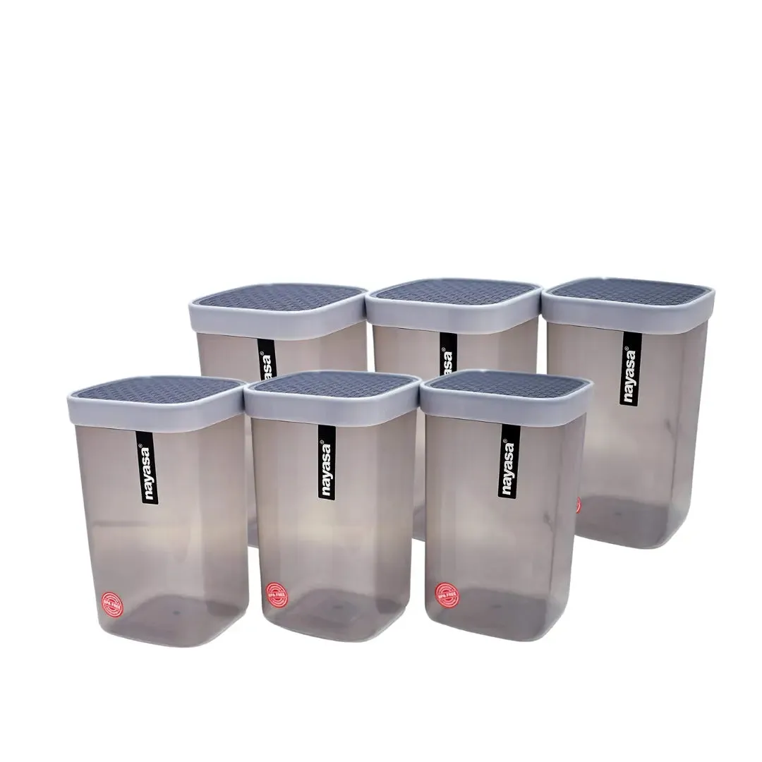 Nayasa Grey Fusion Plastic Containers Set Of 6 For Kitchen Storage 2100ml