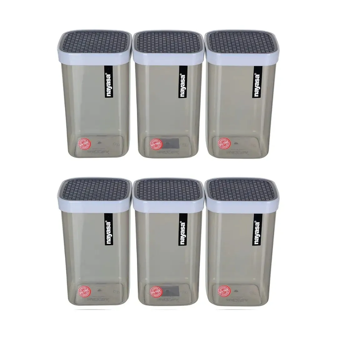 Nayasa Grey Fusion Plastic Containers Set Of 6 For Kitchen Storage 2100ml