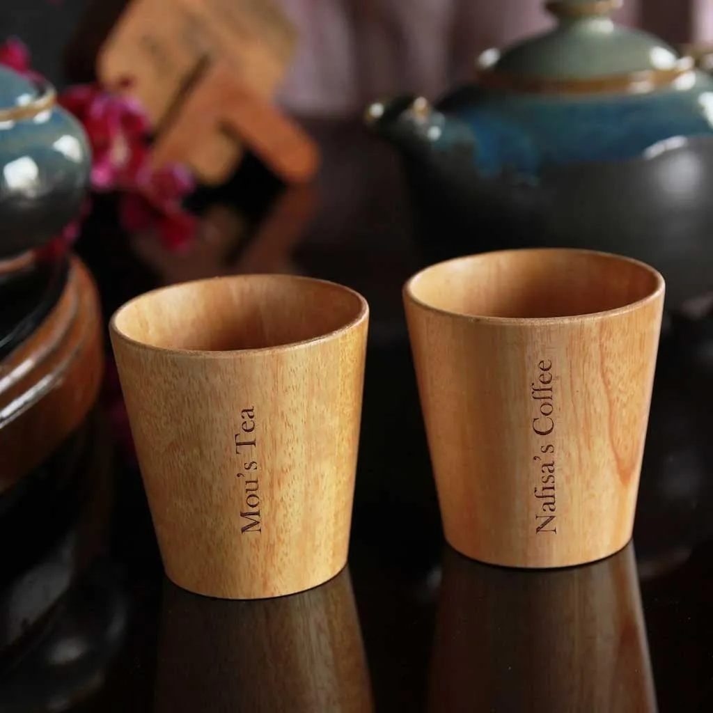Personalized Birthday Gift Set For Tea Lover | Wooden Tea Cups, Tea Tray and Coaster set