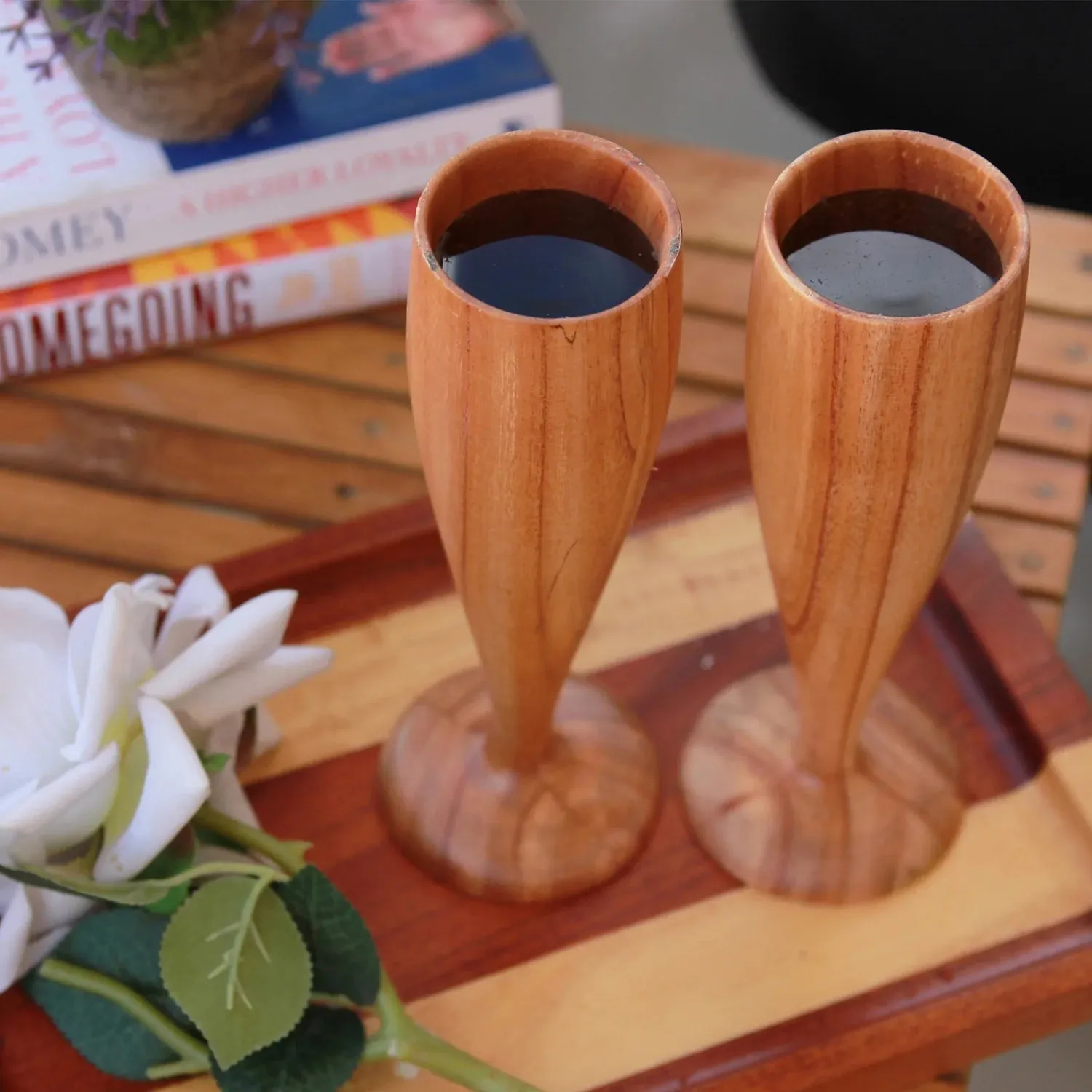 Personalized Neem Wood Champagne Glasses