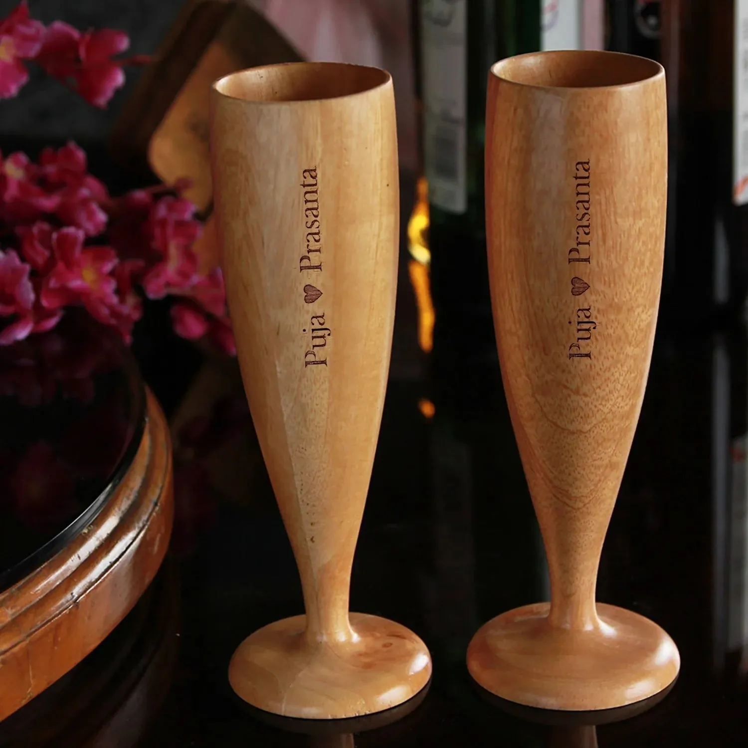 Personalized Neem Wood Champagne Glasses