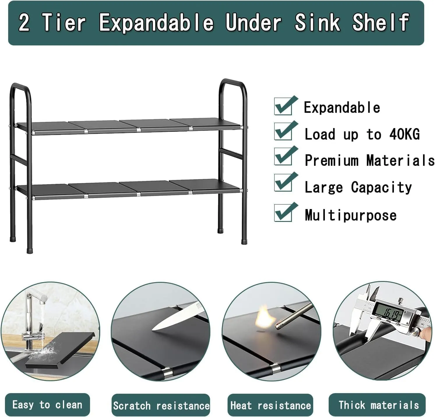 PESOMA Under Sink Organizers,Expandable Cabinet Shelf Organizer 2 Tier Under Storage Rack with Removable Panels,Multi-Use for Under Kitchen Bathroom Sink Organizers and Storage (Grey)