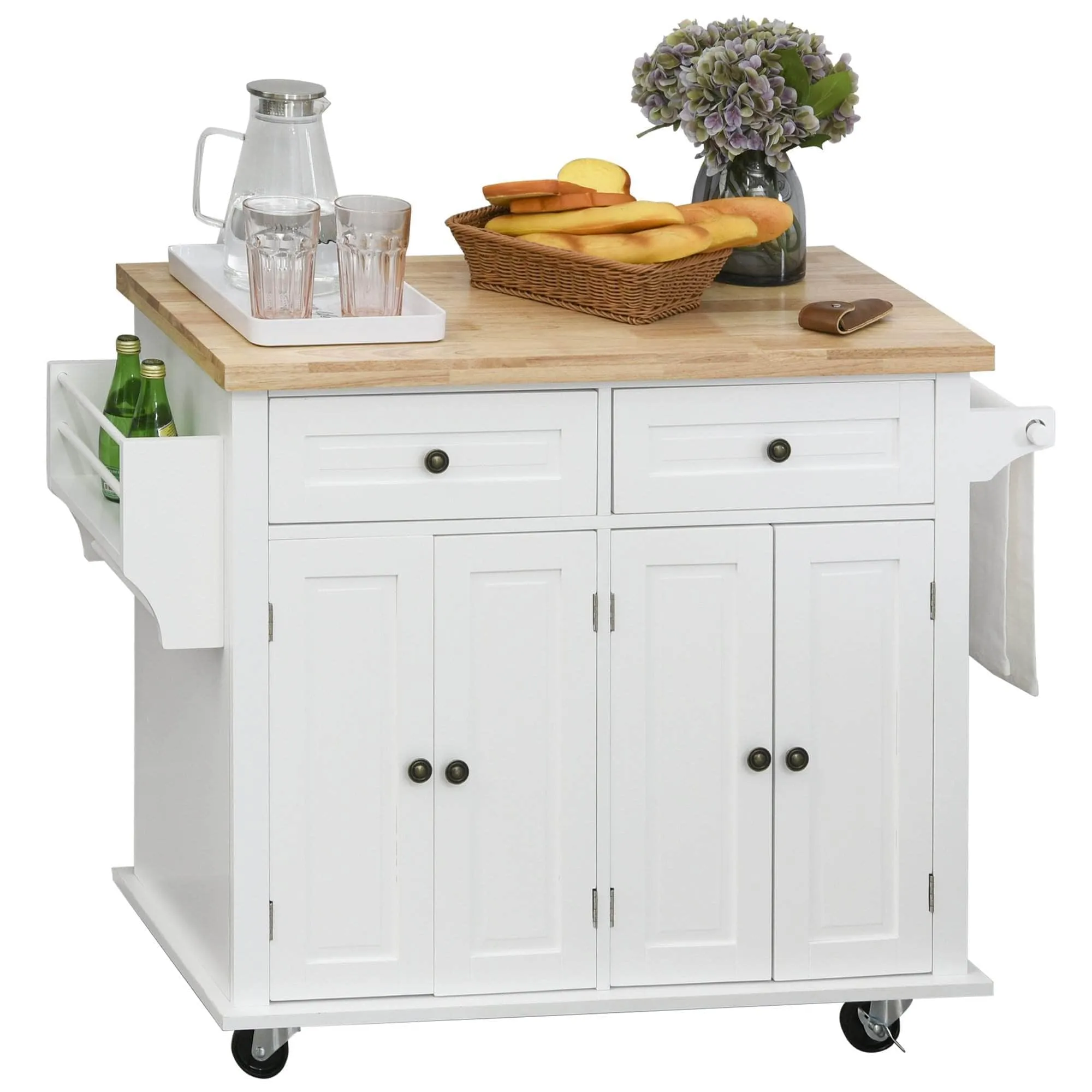 Portable Kitchen Island Trolley Cart with Spice and Towel Rack in White