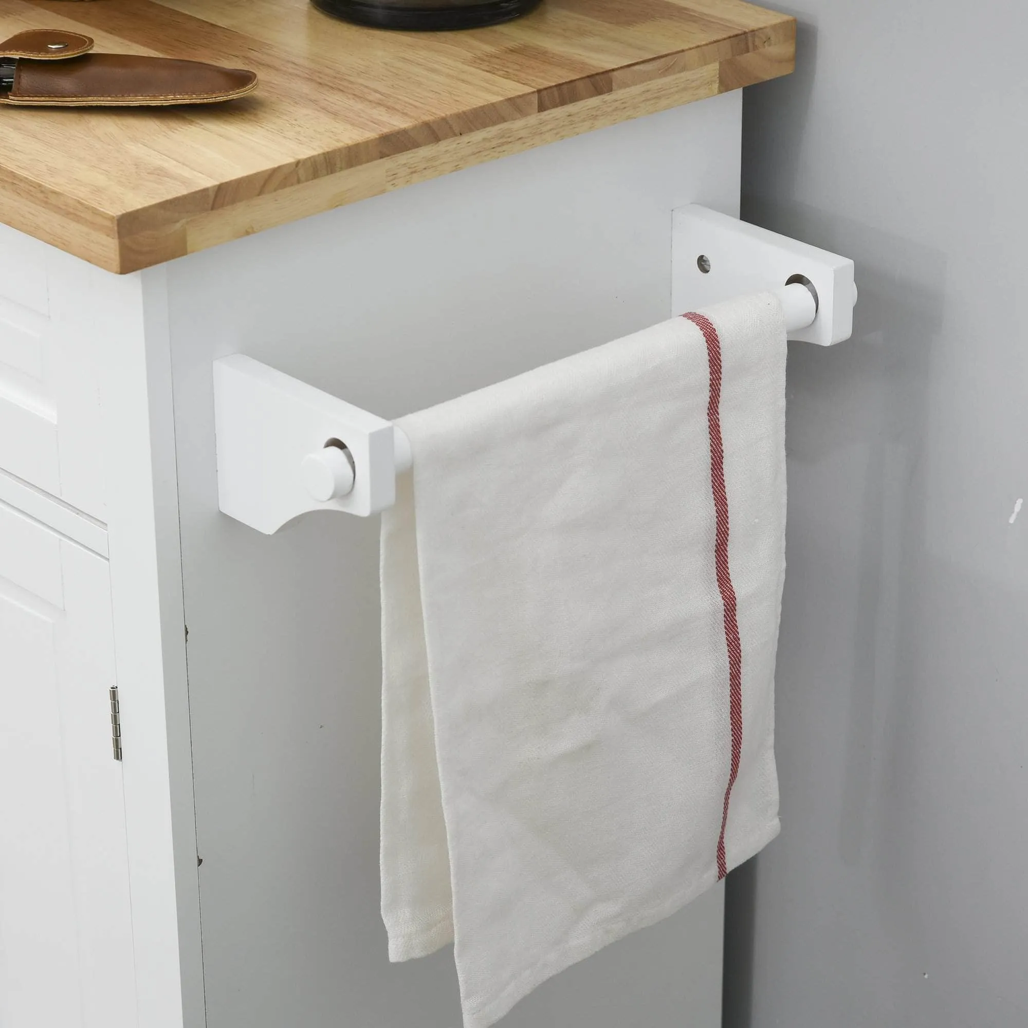 Portable Kitchen Island Trolley Cart with Spice and Towel Rack in White