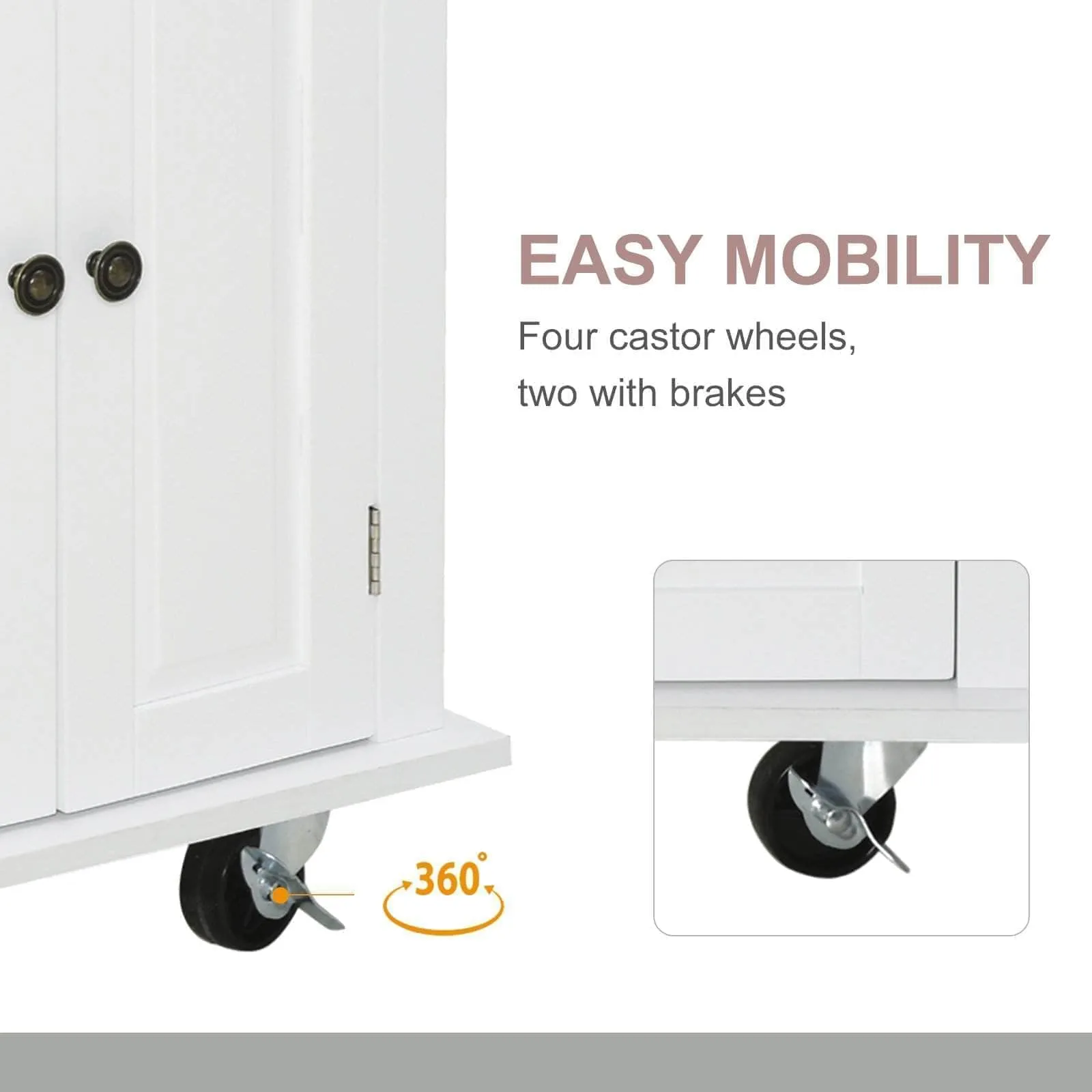 Portable Kitchen Island Trolley Cart with Spice and Towel Rack in White