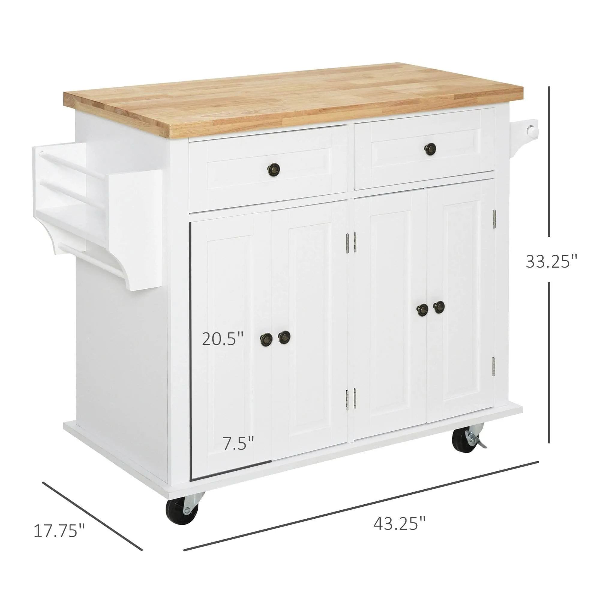 Portable Kitchen Island Trolley Cart with Spice and Towel Rack in White