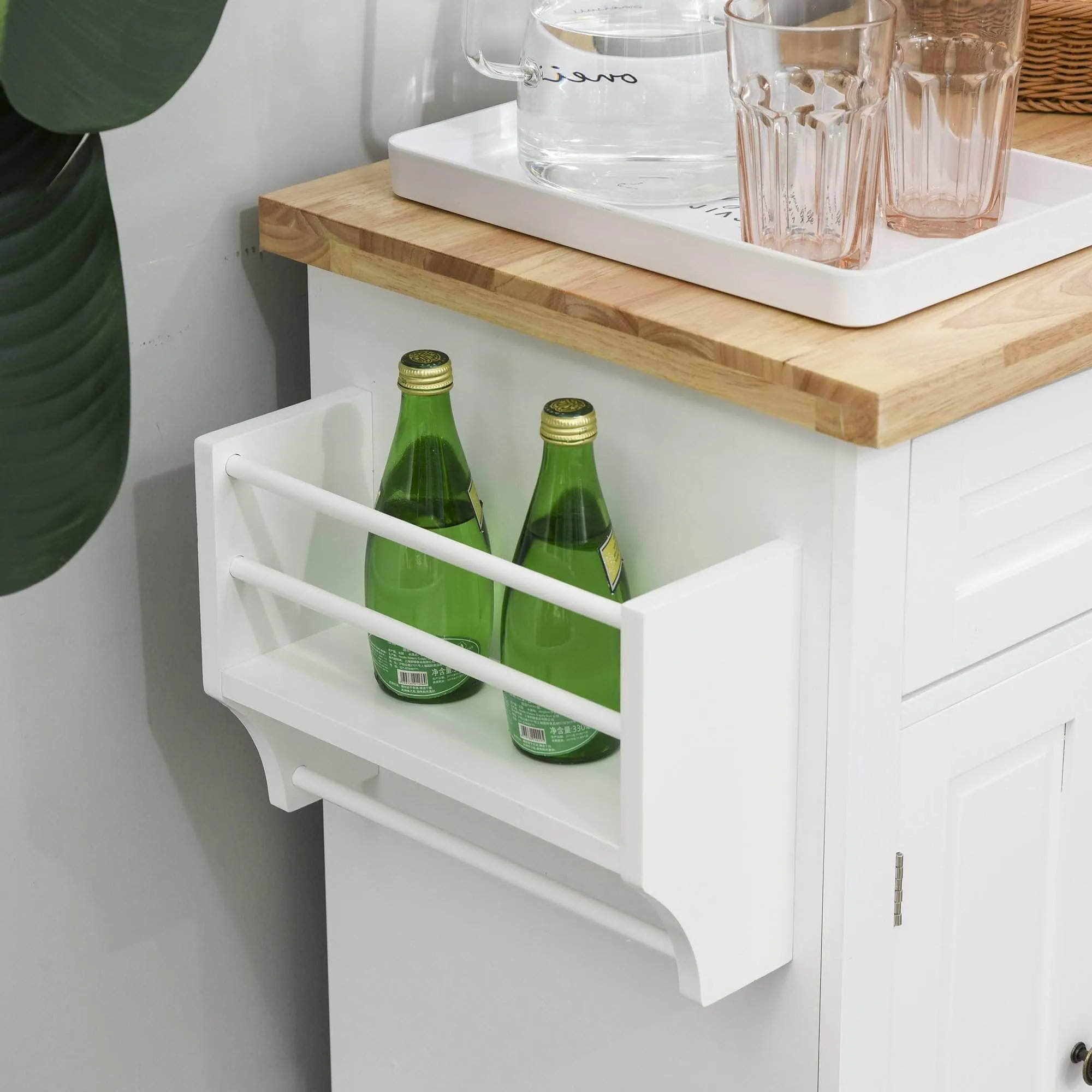Portable Kitchen Island Trolley Cart with Spice and Towel Rack in White