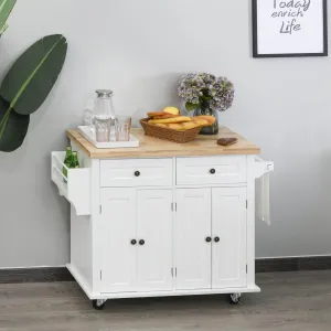 Portable Kitchen Island Trolley Cart with Spice and Towel Rack in White