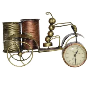 PREET SPICE Handcrafted Metal Tricycle Clock Decor, Vintage Design, 37x16x24 cm - Ideal for Living Room/Office/Study