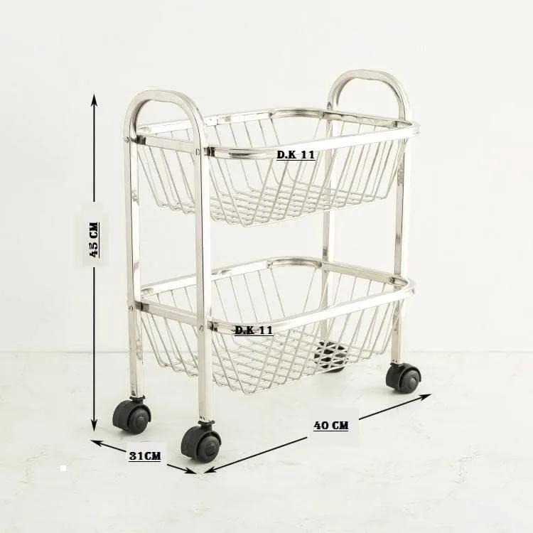 Q13 Stainless Steel Fruit & Vegetable 2 Layer (Tier) Stand Kitchen Trolley/Vegetable Organizer for Kitchen Basket / / Onion Potato Rack for Kitchen/Vegetable Rack for Kitchen (2 lear Trolly)