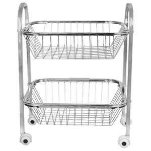 Q13 Stainless Steel Fruit & Vegetable 2 Layer (Tier) Stand Kitchen Trolley/Vegetable Organizer for Kitchen Basket / / Onion Potato Rack for Kitchen/Vegetable Rack for Kitchen (2 lear Trolly)
