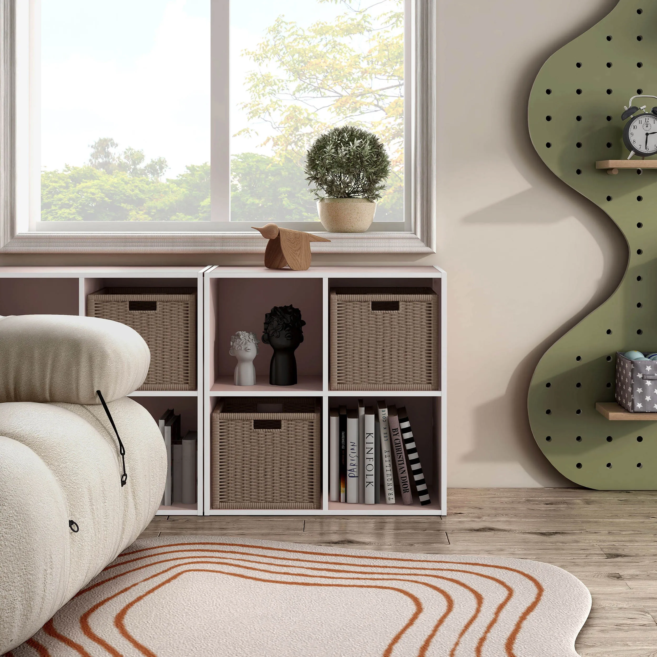 Quincy 23.7 in. Tall Stackable Engineered Wood 4-Shelf Modern Modular Bookcase