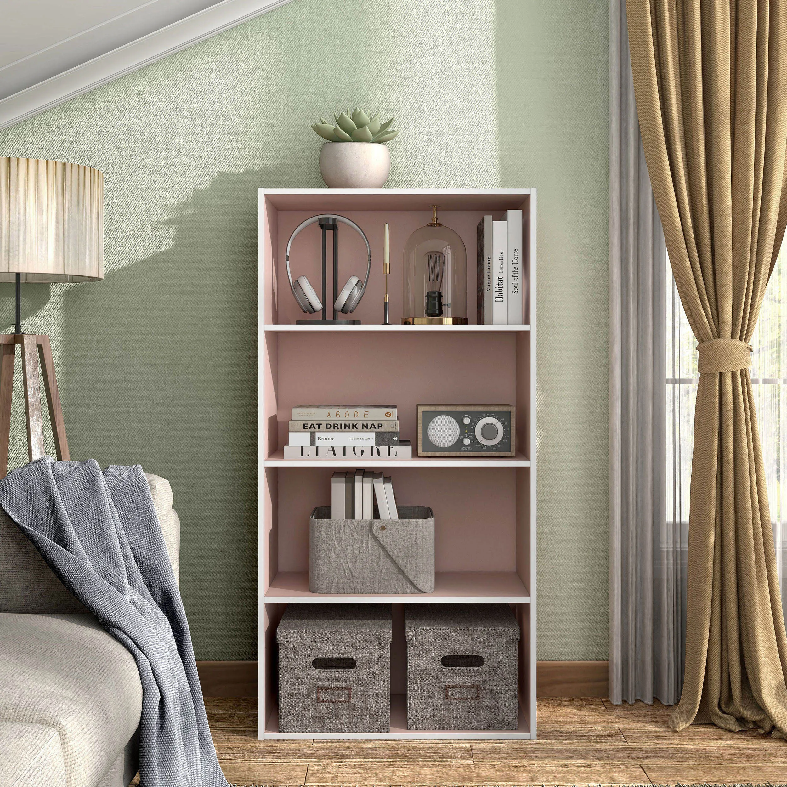 Quincy 46.85 in. Tall Stackable Engineered Wood 4-Shelf Modern Modular Bookcase