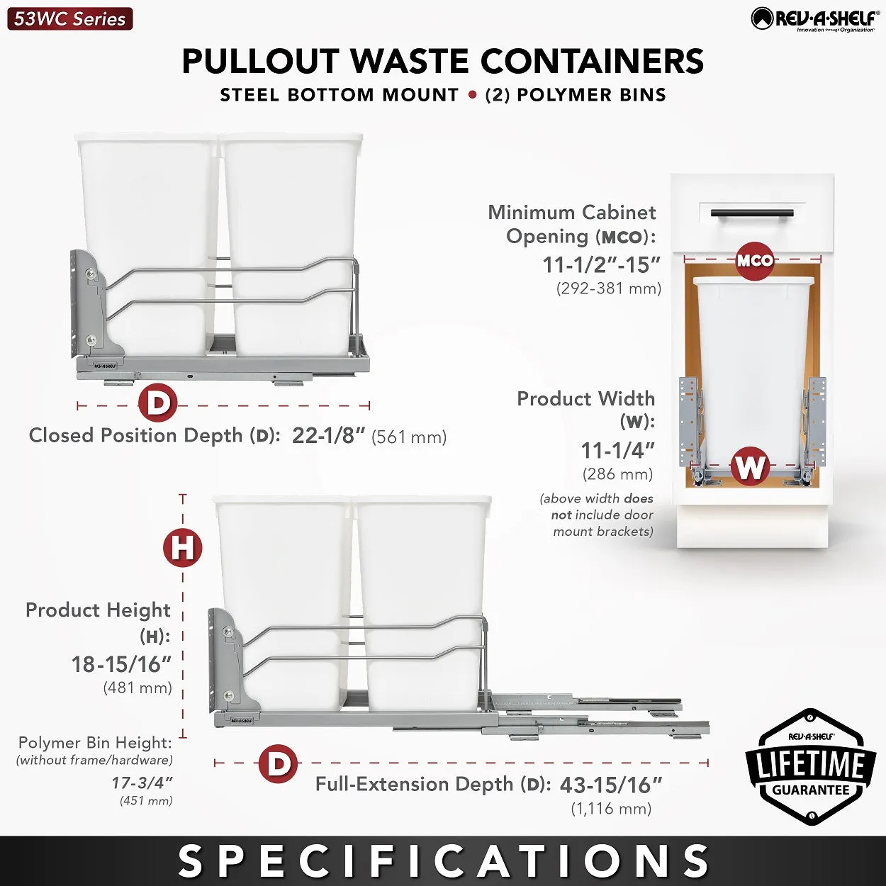 Rev-A-Shelf Double 27 Quart Pull-Out Waste Container Soft-Close 53WC-1527SCDM-217