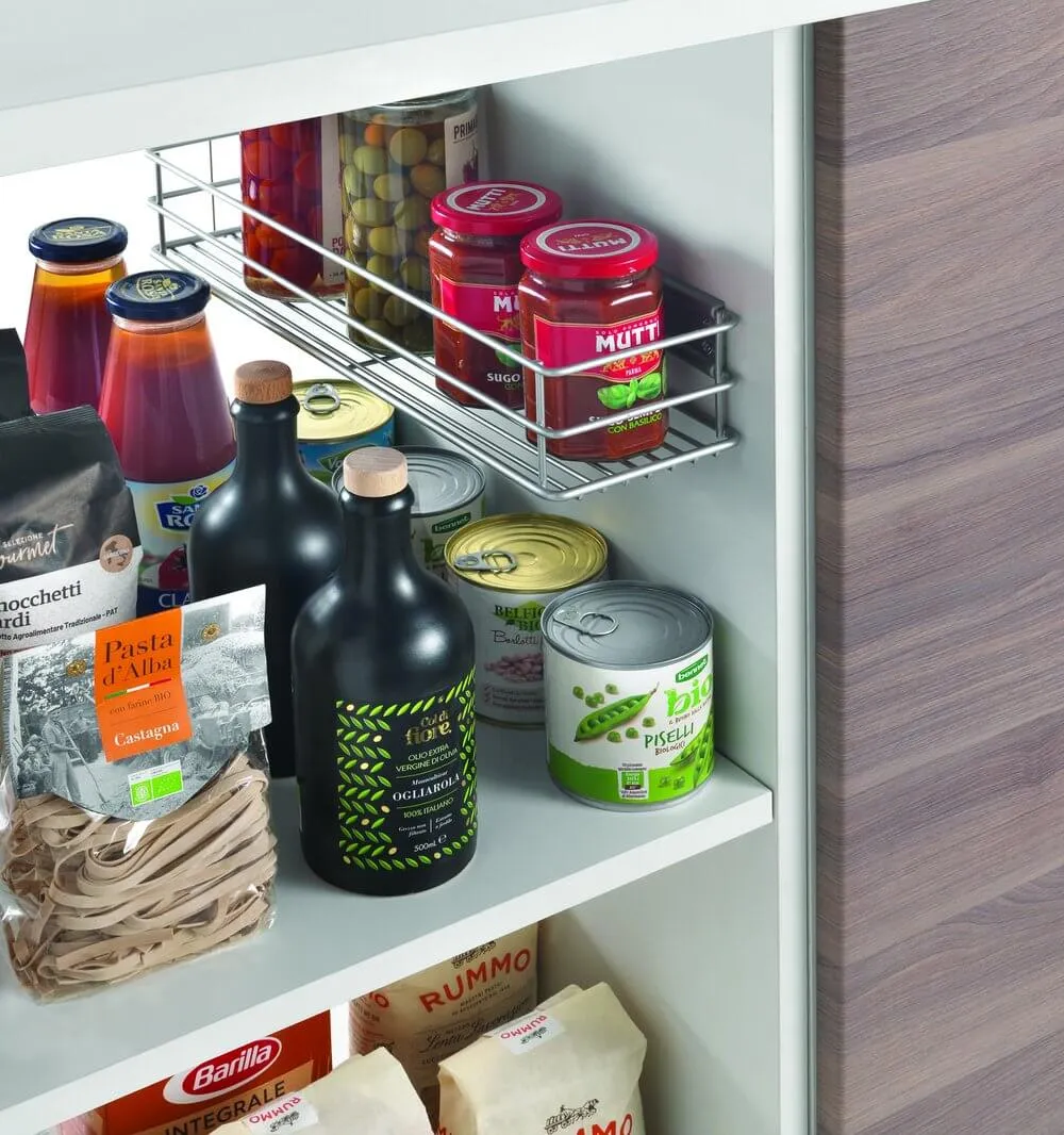 Slim Pull-Out Pantry Basket Silver