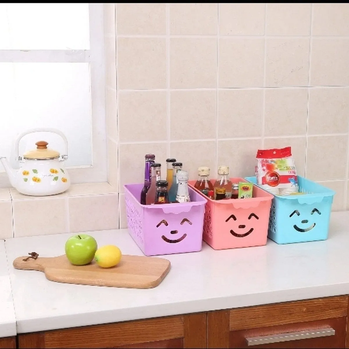 Smiley Organiser Basket Without Cap ( Pack of 3 ) Random Colour