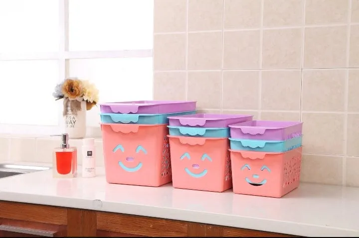 Smiley Organiser Basket Without Cap ( Pack of 3 ) Random Colour