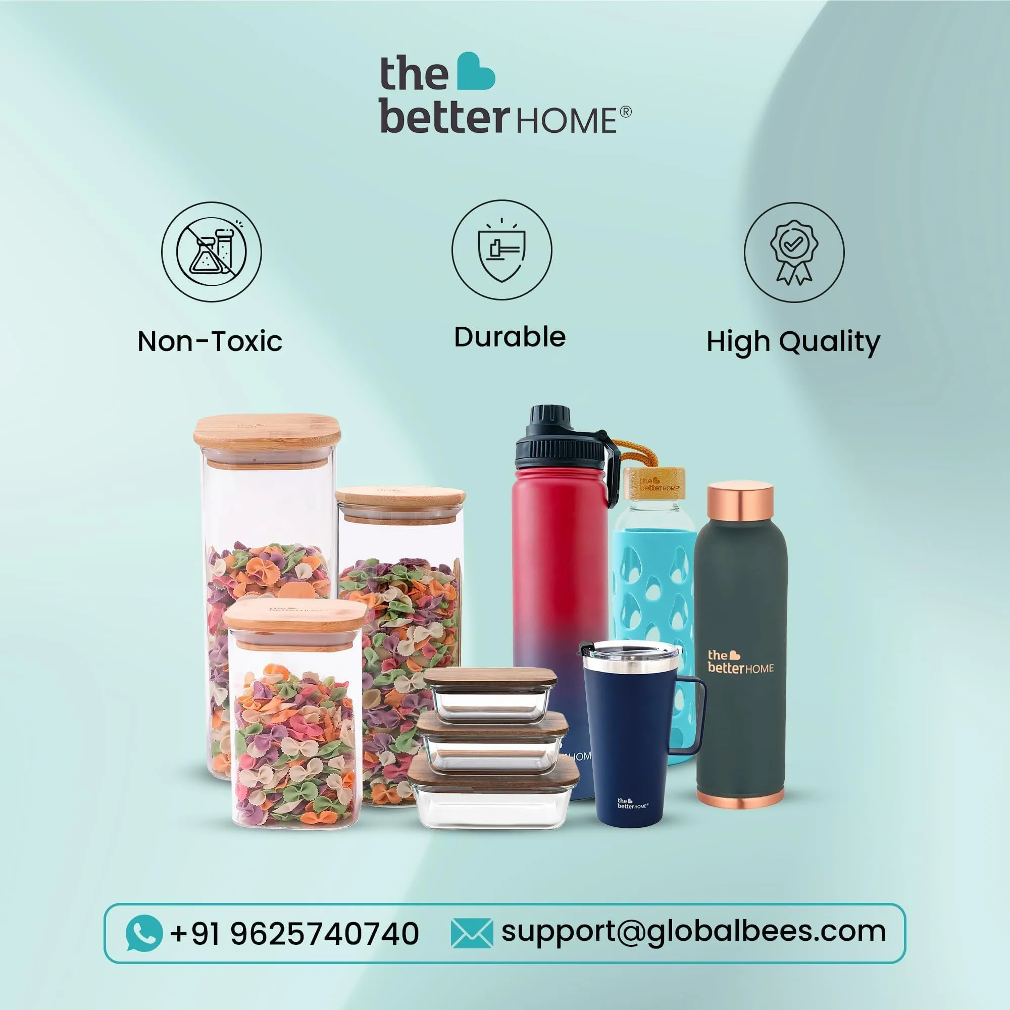 The Better Home Borosilicate Glass Lunch Box Set of 2 | Tiffin Box for Office for Men Women |Lunch Box for Women School Kids |Microwave Safe Leak Proof Airtight Lunch Boxes (800ml & 1230ml, Printed)