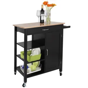 ZENY™ 4-Tier Rolling Wood Kitchen Island Trolley  Bamboo Top Storage Cabinet Utility Service Rack